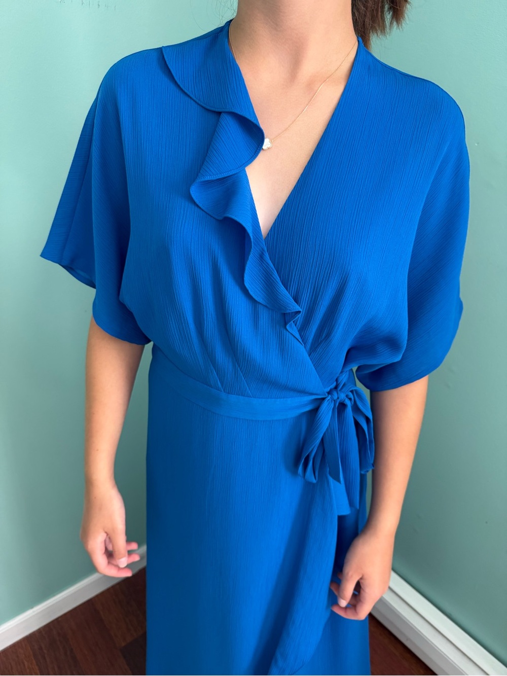 Blue Wrap Ruffle Midi Dress - Classic Women's Dress